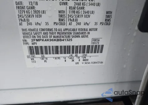 2019 Ford Edge Titanium из США, поврежденный, VIN 2FMPK4K96KBB41325